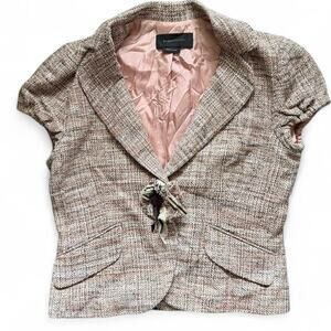 Y2k glam preppy pink & tan coquette fitted blouse BCBGMaxAzria sz small